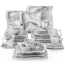 MALACASA Flora 36-Piece Dinnerware Set Porcelain Plates Bowls & Cups Marble Grey