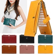 RFID Womens Bifold Leather Slim Wallet Long Clutch Multi-Card Holder Handbag