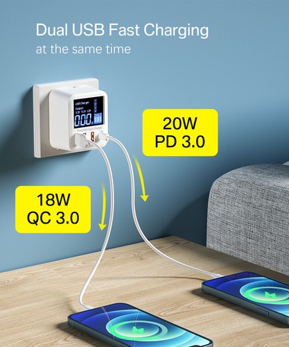 ASOMETECH 40W USB Wall Charger 4 Port With LED Display QC3.0 PD3.0 USB Fast Char - Photo 11 sur 23