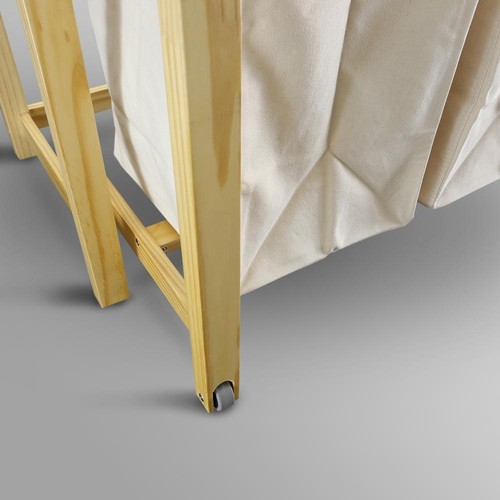 Laundry Prep Hamper Home Clothing Storage Organizer Gliding Wheels Solid Wood - Picture 8 of 11