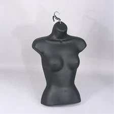 Plastic FEMALE TORSO HANGING MANNEQUIN Black DRESS FORM WITH HANGER 2 Pc Set