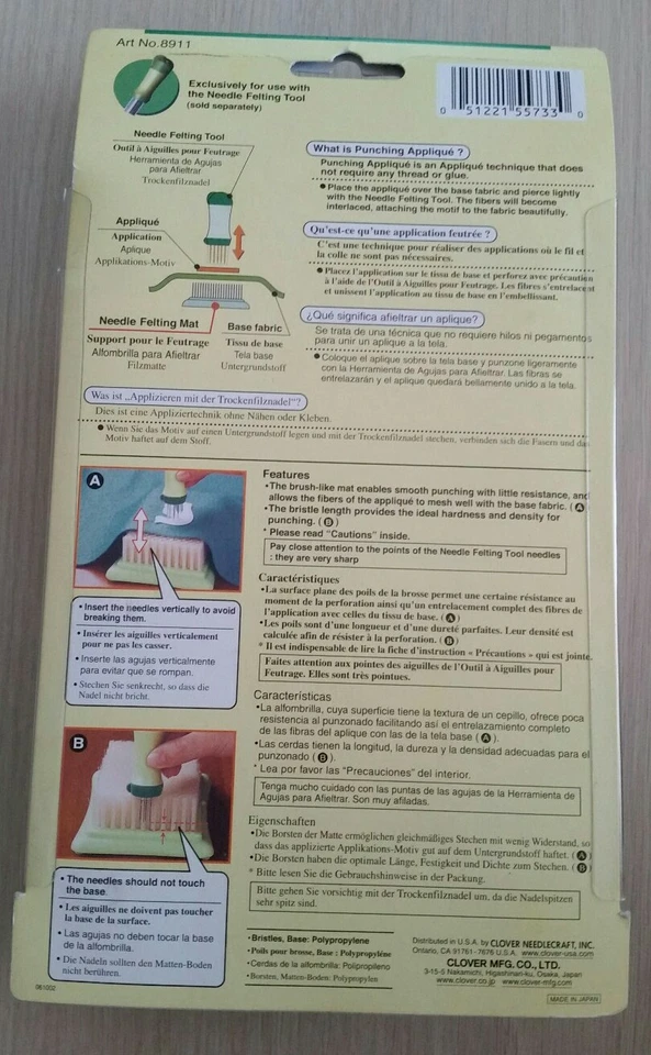 CLOVER Felting Needle Mat Large  Art No. 8911 New In Package - Image 3 of 4