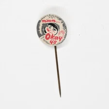 Vintage mmm Okay ijs Metal Stick Pin c1970