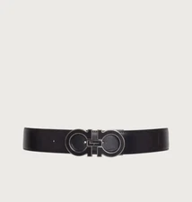 NWT NEW Ferragamo Mens' Adjustable Gancini black leather belt size 44 46 $580+