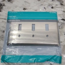 Style Selections Simple Square 3-Gang Toggle Wall Plate, Satin Nickel - NEW