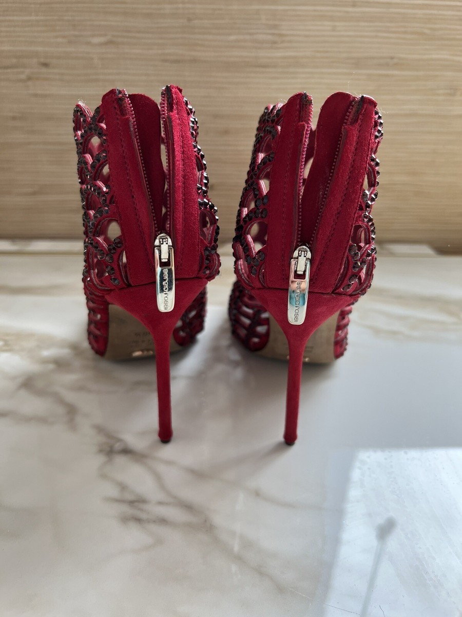 Sergio Rossi Mermaid 36.5 6.5 Swarovski Crystal Red Burgundy