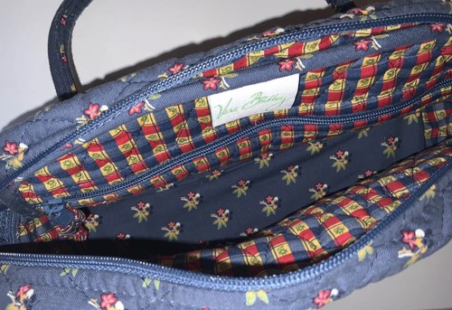 Vera Bradley Vintage Emily Pattern Purse Quilted Blue Red Floral - Picture 8 of 11