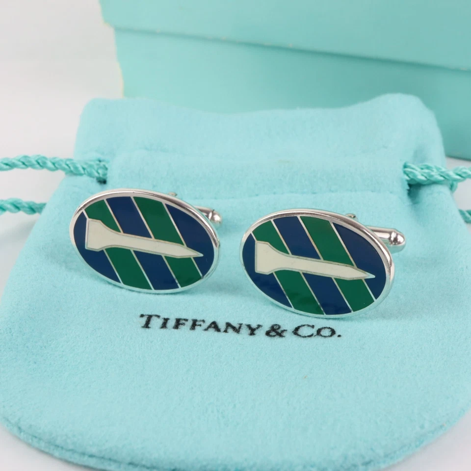 Tiffany & Co. Camiseta de Golf Gemelos Ovalados Plata de Ley 925 Esmalte con Bolsa Foto 2 de 4