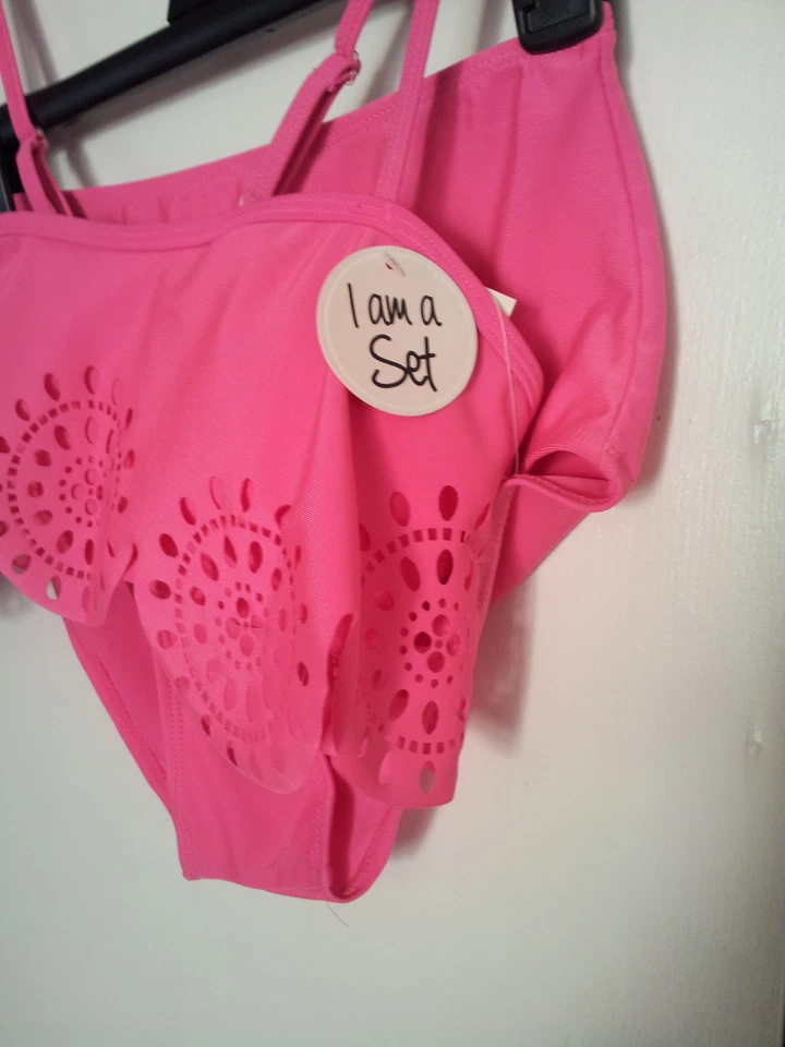 Bobbie Brooks Rosa Bikini Traje de Baño Bandeau Top Cintura Alta Parte Inferior Recortes S-M Foto 4 de 4