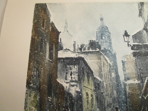 Vintage Unframed Art Print Lithograph Montmartre Paris France Winter Scene - Picture 7 of 7