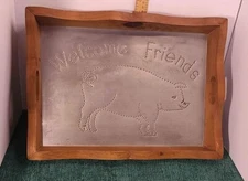 Pig Decor Large Tray Wood & Metal Rustic Primitive Farmhouse Decor [T40]