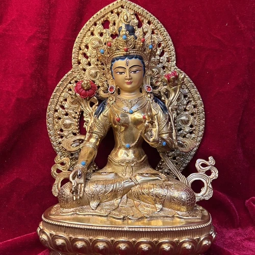 White Tara Avalokiteshvara Kwan-yin Buddha statue blessed 12inch Copper gilding - Picture 6 of 6