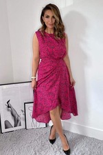 AX Paris Pink & Black Print Dress Size 10 Wrap Dress Sleeveless Dipped Hem