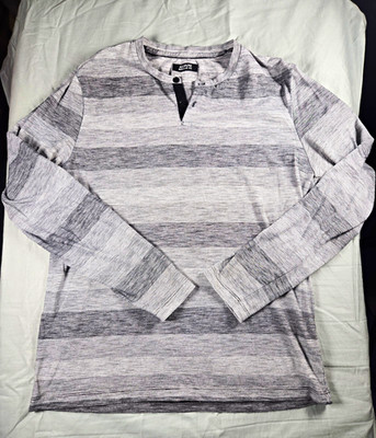 Alfani Men's M Gray Striped Knit Henley Button Long Sleeve T-Shirt Regular Fit