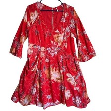 Free People All Eyes On You floral mini dress red boho romantic size 12