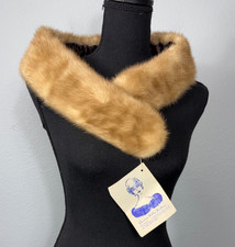 NWT Deadstock Blond Mink Fur Collar Shoulder Stole Ascot Boa Mid Century Modern
