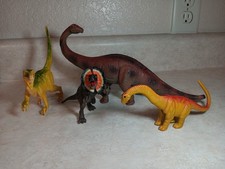 VTG Lot of 4 Dinosaur Plastic Toys 1980s Dilophosaurus Velociraptor Long READ