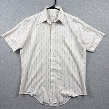 Vintage Arrow Shirt Mens Large Cream Stripe Big Point Collar Disco Button Up 70s