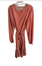 SHEIN Curve Dress Size 1XL Coral Pink/ White Polka Dot, Belt Tie, Midi NEW