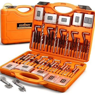 348-Piece Thread Repair Kit with HSS Drill Bits and Thread Inserts for Automo...