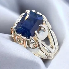 Men Blue Sapphire Ring, Solid 925 Sterling Silver Ring, Men's Signet Ring, Daint