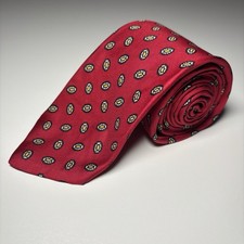Brooks Brothers Silk Makers Red Foulard Medallion Patter Slim Short Neck Tie VTG