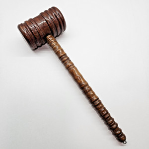 Vintage Auctioneer Style Brown Wooden Gavel 12" with Intricate Handle