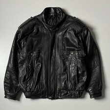 Vintage 90s Lederjacke Bomberjacke Biker Schwarz Echtes Leder Gr. L Herren