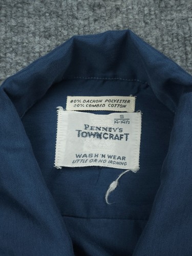 Vintage Penneys Shirt Mens Small 14 - 14.5 Blue Dacron Blend Button Up Town *