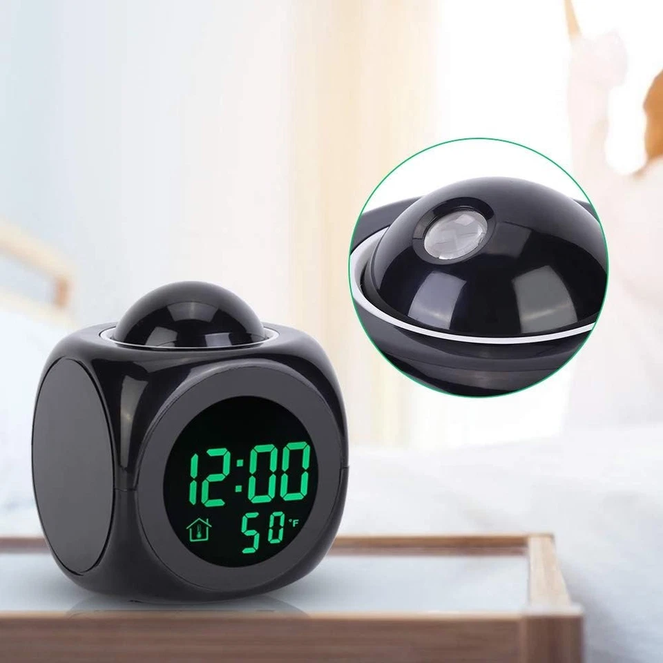 LED Projection Alarm Clock Digital LCD Display Voice Talking Weather Snooze USB - Image 4 of 4
