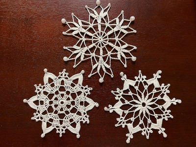 PDF Pattern 3 Crochet Beaded Snowflakes Tree Ornaments Decor Gift Vintage