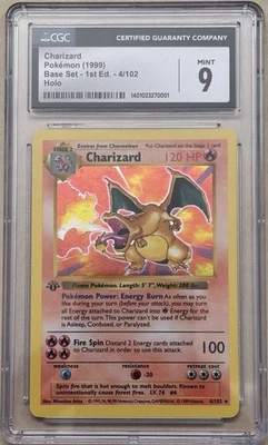 1999 Pokemon 1st Edition Base Set Charizard CGC 9 4/102 Shadowless Thick Stamp
