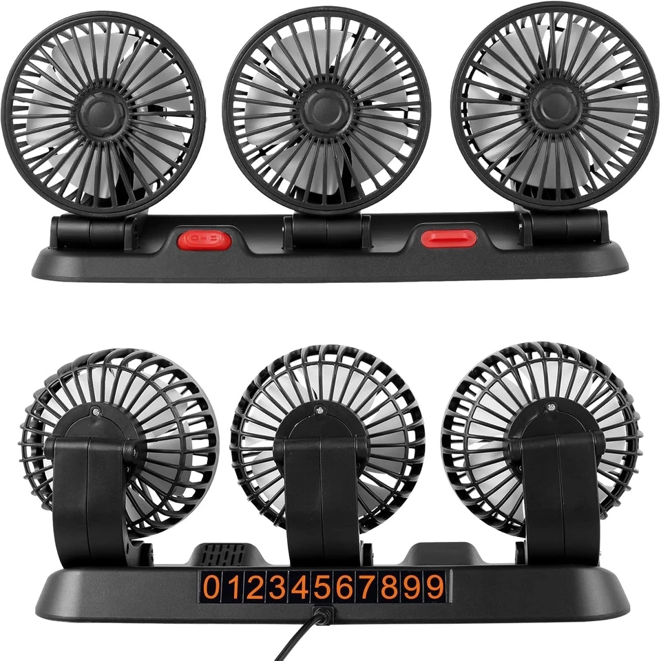 3 Head Car Fan 360° Rotate 2 Speed USB/12V/24V Quiet Cooling Fan for SUV RV - Image 4 of 4
