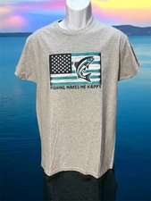 Men’s M Fishing Graphic Tshirt - 100 Cotton - Fishing makes me happy