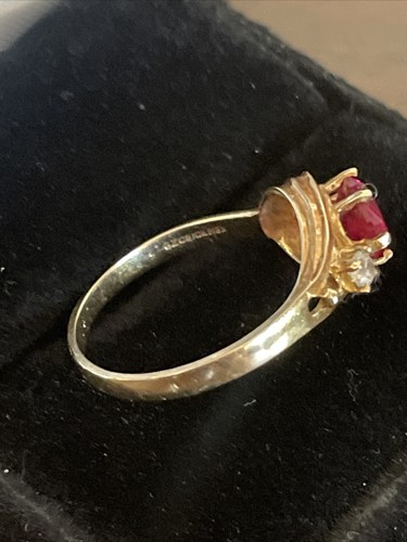 Vintage 10k Yellow Gold Ruby & Diamond Ring Mexico Size 8 - Picture 7 of 9