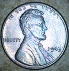 1943 Circulated Steel Cent Philadelphia Mint Lovely Blue Toned  Lincoln Wheat