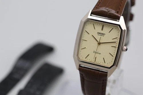 Vintage 1993 *N MINT* SEIKO Dolce 6030-5390 NSAG Gold Square Quartz Men's Watch