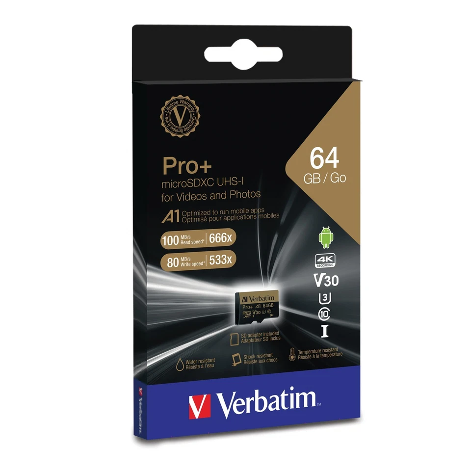 VERBATIM® 64 GB Pro Plus 666X microSDXC Memory Card with Adapter - Image 3 of 3