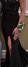 Colors Black Mermaid Prom Dress Size 4 Lace Corset Slit Train Evening Gown