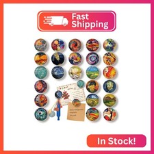 YayaCat 24 Pcs 1.2 in Round Glass Boho Refrigerator Magnets,Strong  Non Scratch