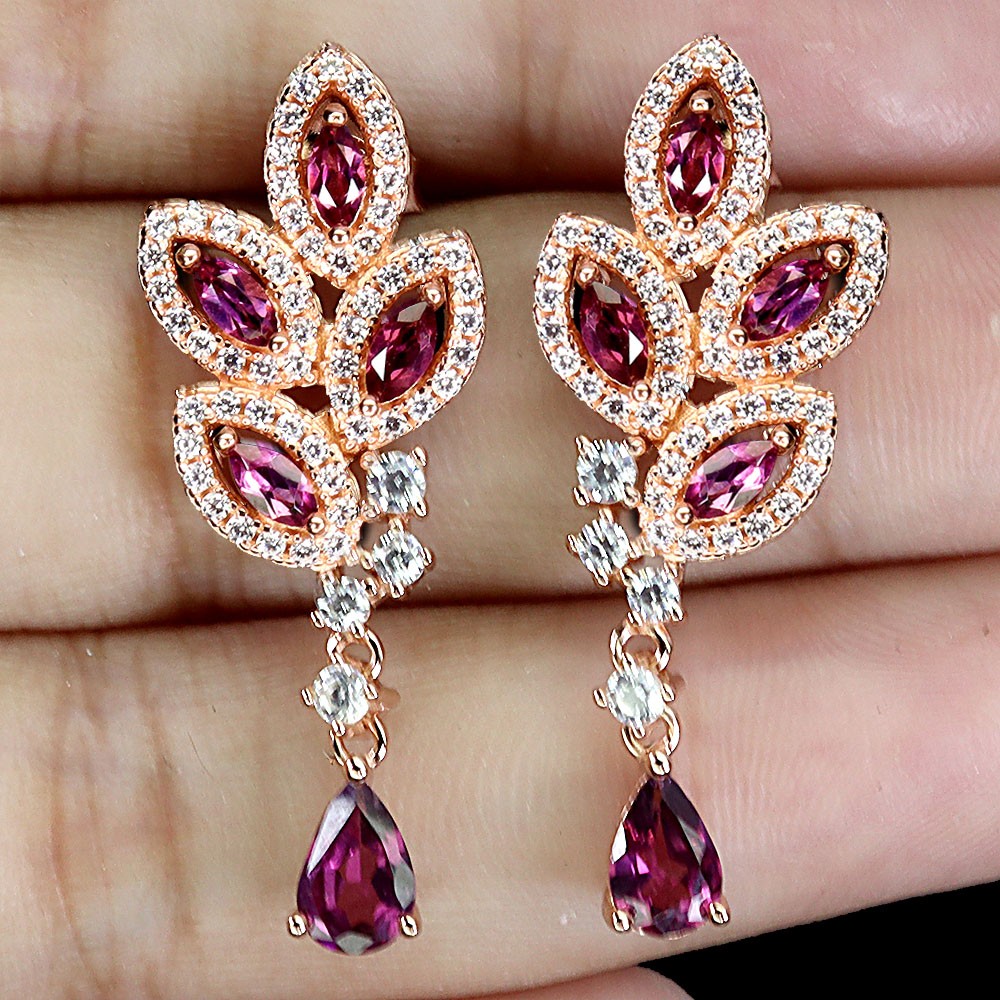 925 Sterling Silver Earrings Pear Rhodolite Garnet 6x4mm Gemstone Jewelry