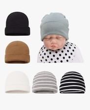 Newborn/Infant Cotton Beanie Hats, Unisex, Multi-Color, 6 Pack, Size 0-6 Months