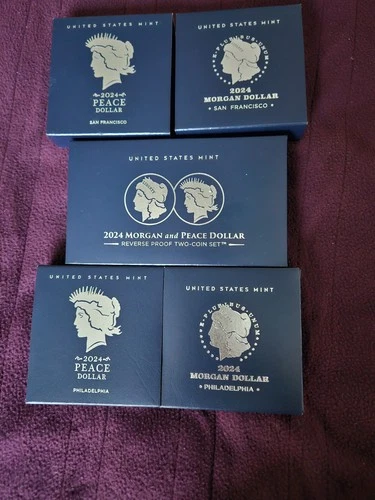 2024 Complete Morgan & Peace Dollar Set- Proof, Unc, Rev Proof With OGP and COA