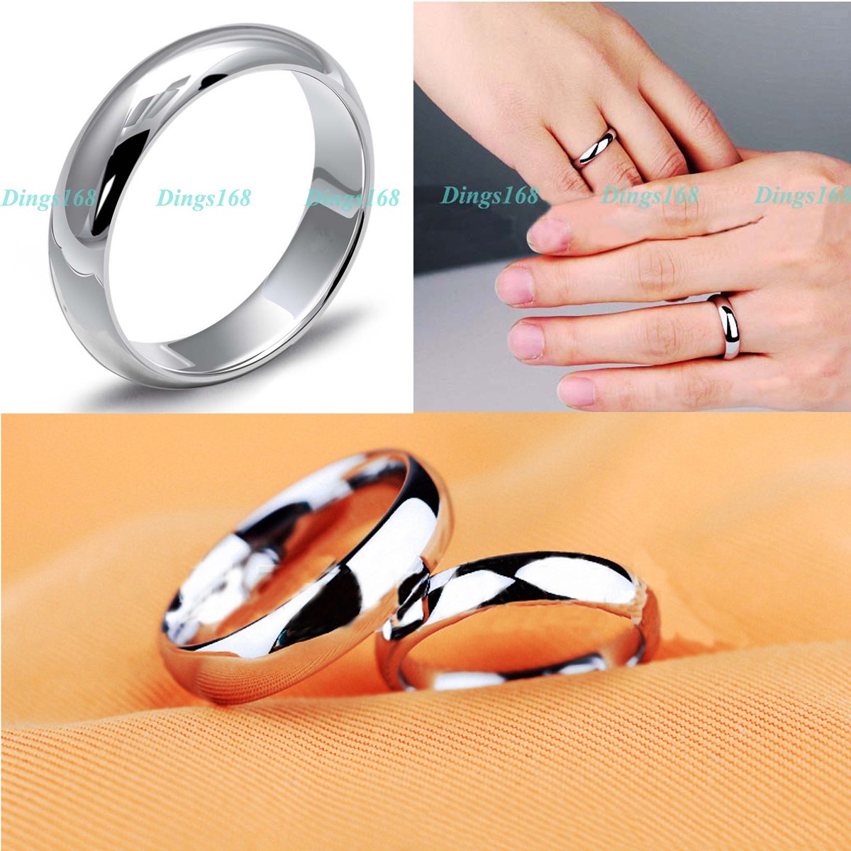 18K White Gold Filled Classic Wedding Simple Smooth Matching Band Ring 6mm/4mm