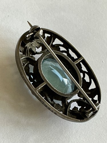 Vintage Silver Sterling Brooch, Bernard Instone Blue Topaz Arts & Crafts Flowers - Picture 7 of 7