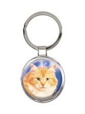 Cat : Gift Round Keychain Cute Animal Kitten Funny Friend Feline Pets Lover
