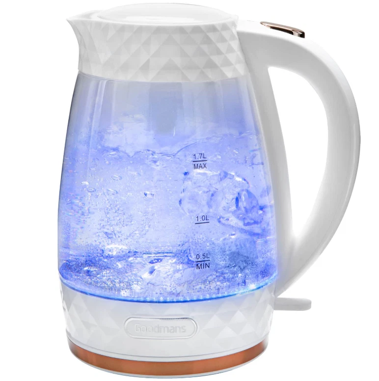 Goodmans Diamond Glass Kettle - White & Rose Gold