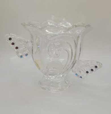 2005 Lenox Jeweled Butterfly Crystal Footed Bowl/Votive   Label   Retired 