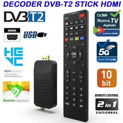 EDISION DECODER RICEVITORE DIGITALE TERRESTRE DVB-T2 T3 TV SCART HDMI 1080P H.265