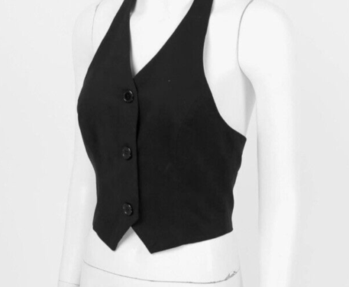 DKNY Women's Backless Button Down Vest Halter Sleeveless Black Size 6 6460